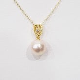 ［pearl584］ 8mm - 8.5mm ホワイトピンク ペンダント ダイヤモンド付 あこや真珠 0.01ct ハート