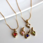 ステンレス 誕生石ネックレス ハート ゴールド 12タイプ 小豆チェーン レディース ペンダント カラーストーン アクセサリー 一粒 ぷっくり 華奢 上品 大人可愛い きれいめ フェミニン 胸元 重ね付け 金属アレルギー対応