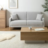 2.5人掛けソファ 幅150cm×奥行63cm×高さ68cm(座面高:37cm) 北欧 ナチュラル シンプル 天然木 ポリエステル ウレタンフォーム Sバネ 組立品 ナチュラルなど幅広いテイストのお部屋に合わせていただけます ライトベージュ グレージュ