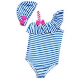 キッズ 水着 女の子 ワンピース ストライプ フリル カラー: レッド／ブルー 身長: 100cm／110cm 子供用 こども ジュニア 女児 かわいい おしゃれ 保育園 幼稚園 小学生 海 プール 水遊び 夏休み レジャー スイムウェア 夏 初夏の準備