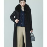 カシミヤ ロング コート レディース フォックス ファー カシミヤ100％ 黒 ステンカラー 比翼仕立て 秋冬 ブラック プレゼント ギフト ロングコート カシミヤコート フォーマル アウター 秋 冬 冠婚葬祭 ギフト プレゼント 6F (02000260r)