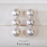 ［pearl579］6mm - 6.5mm ホワイトピンク 3連 ピアス あこや真珠 本真珠 熊本 天草 真珠
