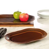 シグネチャーハウスウェアーズ  ( Signature Housewares )  オーバルサービングプラッター 大・中2枚セット ブラウン #54432  ストーンウェア皿   パーティー・来客用食器