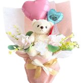 くま入り バルーンフラワーブーケ 花束 ハートバルーン ギフト 誕生日 プレゼント 発表会 卒業祝い 入学祝い 結婚祝い 記念日 女性 女友達 子供 お祝い ぬいぐるみ おしゃれ かわいい バルーンブーケ フラワーギフト ピンク ブルー ブラウン
