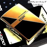 ZIPPO ライター 金チタン ジッポ ロゴ ブラック&ゴールド かっこいい 黒金 チタンコーティング 彫刻 おしゃれ 高級 メンズ ギフト プレゼント