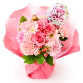 そのまま飾れるブーケ Mサイズ 花 花束 バルーン付き クリスマス 退職 入学 お返し ギフトお返し 誕生日プレゼント  送料無料 土日OK ブルーミー バラ 花瓶・水いらず スタンディングブーケ プチギフト