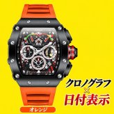 腕時計 メンズ クロノグラフ オマージュウォッチ クォーツ トノー型 スケルトン シリコンベルト 日付 ONOLA ON6827