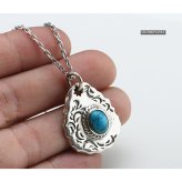 シルバー925 唐草ネックレス ターコイズ ネイティブ タタキ 叩き ペンダント
