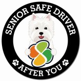 カーサイン 高齢者マーク SENIOR SAFE DRIVER ウエストハイランドホワイトテリア マグネット 強力 直径13cm 肉球 日本製 車 ステッカー