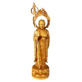 地蔵菩薩 仏像 木彫り 天然木 光背付き 21cm お地蔵様 地蔵尊 仏壇 守護 供養