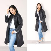 本革 レザーコート レディース ラム革 軽い 秋 ステンカラー ロングコート カジュアル アウター 革コート 女性 大人 上品 ネイビー 7号 9号 11号 13号 レザー コート ステンカラーコート 革 ギフト プレゼント 6F (04000093r)