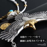 ステンレス 特大イーグルネックレス フェザーネックレス インディアンジュエリー ペンダントネックレス メンズネックレス 50cm 60cm 18KGP 太角 あずきチェーン 太陽メタル 細身 羽根 精巧 立体的 かっこいい 男性 金属アレルギー対応