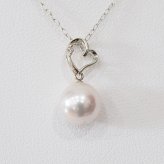 ［pearl585］ 8mm - 8.5mm ホワイトピンク ペンダント ダイヤモンド付 あこや真珠 0.01ct ハート