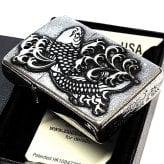 ZIPPO ライター メタル重ね貼り アンティークシルバー 鯉 ジッポ クロームバレル カープ 和柄 日本 おしゃれ かっこいい メンズ 渋い ギフト プレゼント