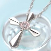 ネックレス レディース ピンクダイヤモンド クロス 十字架 天然石 ペンダント アクセサリー ジュエリー 華奢 シンプル 大人可愛い 上品 ギフト プレゼント 誕生日 記念日