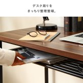 デスク チェア パソコン コンセント&USBポート付き IW-1250 幅120 pc 書斎机 ワーク 収納 棚付き おしゃれ コンセント usb ワイド 省スペース 北欧 ヴィンテージ ウォールナット 木目 スチール ブラウン ブラック