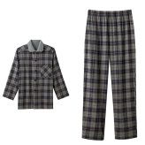 メンズパジャマ冬 通販 綿100% パジャマ 冬用パジャマ 綿100パーセント あったかパジャマ 襟ボア チェック柄パジャマ 長袖長ズボン ナイトウェア 部屋着上下セット 防寒ルームウェア 前開きボタン ウエストゴム 裾ゴム仕様 寝巻き 紳士ルームウェア