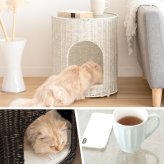 サイドテーブル 猫ちぐら Pienet(ピエネ) ラタン キャットハウス ペット用品 ねこ ガラステーブル ペットハウス キャットラック 猫用ちぐら 猫グッズ 猫用家具 ペット家具 サイド ソファサイド ナイトテーブル 樹脂製ラタン 沖縄 新築祝い 引越し祝い