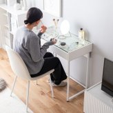 デスク チェア 机 パソコン セット テーブル ディスプレイ ガラス 収納 引き出し 可愛い 1人暮らし ワンルーム 化粧品 ドレッサー 勉強机 大理石調 マーブル ストーン サロン 幅80 コンパクト 化粧台 コスメ メイク 書斎 新生活