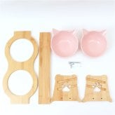 猫用フードボウル 通販 ペット用食器台付き セラミック製ボウル 食べやすい猫用食器 傾斜付きスタンド ダブルフードボウル 猫型セラミック食器 木製食器スタンド 高さ調節可能 食べやすい設計 おしゃれ 餌皿水入れセット ペットボウル 子猫用 陶器 かわいい