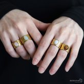 ステンレス 一粒ワイドリング 4タイプ 大粒ストーンリング 18KGP ゴールド gold 槌目 幅広 オープンリング フリーサイズ レディース 女性 指輪 金属アレルギー対応