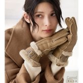 手袋 レディース ムートン グローブ ダブルフェイス 冬 【ネコポスで送料無料】【名入れ 可能】 ベルト デザイン 秋冬 女性 防寒 スエード ライトベージュ グレージュ キャメル ブラウン モカ グレー ブラック ギフト プレゼント 7F (01000870r)