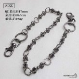 ウォレットチェーン 財布 メンズ 金剛杵 ユニークチェーン 十字架 クロス 316L ごつめ 2クリップ ロング 長め ガンメタ ブラック 個性的 ズボン 財布紐 盗難防止 紛失防止 男性