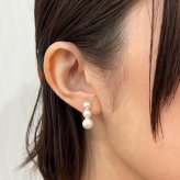 ［pearl593］6mm - 6.5mm × 7.5mm - 8mm 縦 3連 ピアス あこや真珠 熊本 天草 本真珠 ラインピアス