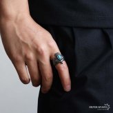 ステンレス フェザーリング イーグルリング ターコイズリング ワイド ごつめ シルバー 指輪 重厚感 太め 大きめ 存在感 アンティーク ストーン プチプラ メンズ 男性 金属アレルギー対応