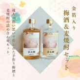 al306 写真名入れ 金箔入り 本格焼酎 梅酒＆麦焼酎 佐賀県産 500ml 2本セット (出産内祝 内祝 お祝い 記念日 プレゼント)送料無料