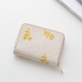 お札が折れない コンパクトウォレット 【 たんぽぽ日和 】 全面 刺繍 たんぽぽ ナチュラル イエロー ミニ財布