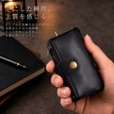 本革 キーケース メンズ 6連 キーリング カードケース 小銭入れ 一体型 スマートキーケース 牛革 コンパクト 多機能 ミニ財布 ナスカン付き