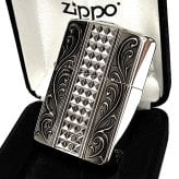 ZIPPO ライター アーマーカスタム ライン ジッポ 両面加工 細密彫刻 中世模様 銀 いぶし仕上げ シルバー かっこいい 重厚 高級 おしゃれ メンズ ギフト プレゼント
