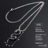 ステンレス スネークネックレス ヘビ ペンダントネックレス ダブル喜平チェーン 6面カット 細身 シルバー 燻し アニマル ユニーク リアル 鱗 赤目 メンズ 男性 金属アレルギー対応