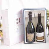 感謝の贈り物ボックス ドンペリ極上の泡と麦焼酎の贅沢な競演2本セット(八鹿酒造 A.D 麦焼酎 25度(大分県) 正規ドンペリニヨン白ワイン12.5度(フランス)) 720ml×1本 750ml×1本