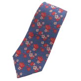 【富士桜工房】吹寄せ【冬】～椿・山茶花・梅～(紺)・富士桜工房・日本製シルクジャカードの和風ネクタイ