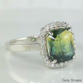大粒 非加熱 バイカラーサファイア 3.67ct ダイヤモンド プラチナ Pt900 リング 指輪 ジュエリー 細い レディース 可愛い エレガント シンプル サファイア グリーン イエロー  誕生石 9月 Drops