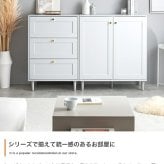 3枚扉キャビネット 幅110cm×奥行38cm×高さ90.2cm 可動棚 大容量 パーティクルボード MDF 天然木 メラミン 組立品 海外インテリアのような上品で華やかなお部屋づくりにぴったりです 日用品や家電の収納に便利です グレージュ ホワイト