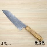 切付三徳ステンレス包丁　170mm SLD ダマスカス オリーブ八角柄 黒染仕上げ 日本製 徳蔵刃物 【TOKUZO KNIVES】 JAPAN Kitchen Knives 包丁 ほうちょう ホウチョウ 切れ味 家庭用 万能 両刃 お手入れ簡単 錆に強い プレゼント ギフト 贈り物 一生モノ INOX・イノックス