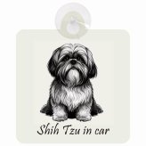 Shih Tzu シーズー Bタイプ 車 窓ガラス 吸盤タイプ 犬 かっこいい おしゃれ イラスト付 DOG IN CAR ドッグインカー ドッグオンボード 安全対策 セーフティサイン デコ 外出 ドライブ カーサイン 吸盤