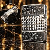 ZIPPO アーマー カスタムライン 中世模様 ジッポ ライター 3面加工 細密彫刻 アラベスク 銀 いぶし仕上げ シルバー かっこいい 重厚 高級 おしゃれ メンズ ギフト プレゼント