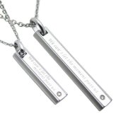 【レーザー刻印対応】【15文字まで刻印◎】ペアネックレス ステンレス アクセサリー ダイヤモンド スティック シンプル ペンダント メンズ レディース