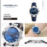 エルブラン HERBELIN ニューポート NEWPORT 43mm 腕時計 メンズ クオーツ H24688A15 ラウンド 革ベルト ネイビー マレオグラフ 35周年記念