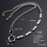 ステンレス ストーンネックレス デザインネックレス 幾何学ネックレス アシンメトリー シルバー ブラックストーン 原宿 韓流 お洒落 喜平チェーン メンズ 男性 金属アレルギー対応