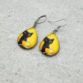ピアス 猫 黒猫 大ぶり 揺れる フック ステンレス 金属アレルギー対応 しずく カラビナ型 選べる レディース 片耳 1個売り