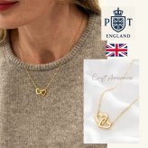 英国製 ハンドメイド ダブルハート ゴールドネックレス レディース ハートモチーフ 18Kゴールドプレーティング スターリングシルバー 上品 シンプル 大人 女性 彼女 妻 誕生日 記念日 結婚記念日 母の日 クリスマス バレンタイン ホワイトデー プレゼント ギフト