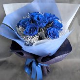 プリザーブドフラワー花束／青い薔薇11輪と白かすみ草の祝福の花束