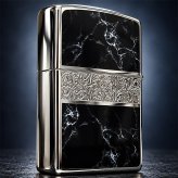 ZIPPO かっこいい アラベスク＆黒大理石 ジッポライター Arabesque Marble 両面加工 彫刻 シルバー ブラック ギフト おしゃれ 黒銀 メンズ プレゼント 送料無料