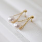 ［pearl454］5.5mm - 6mm 揺れる ピアス あこや真珠 天草 熊本 ペア 普段使い ピンク ホワイト K18 K14