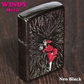 【名入れ】送料無料 zippo  ジッポーライター 大人気「WINDY」メタル貼り　ネオブラック エッチング　WINDY-Metal-NB　かわいい キャラクター キュート レトロモチーフ 誕生日 ギフト プレゼント [zWINDY-Metal-NB]